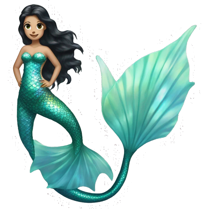 Iridescent mermaid white girl with black hair and iridescent tail emoji