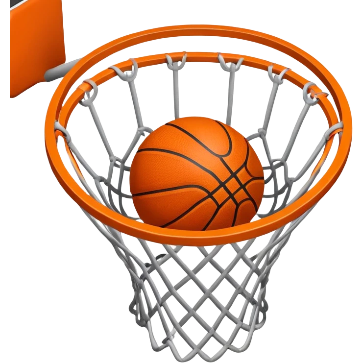Top-down view of basketball pushing through center of net, iOS emoji style emoji