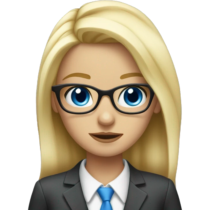blond girl nerd with blue eyes blushing in suit emoji