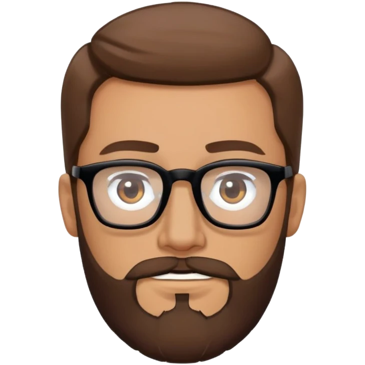 white man with brown hair and beard and hazel eyes and black square eyeglasses  emoji