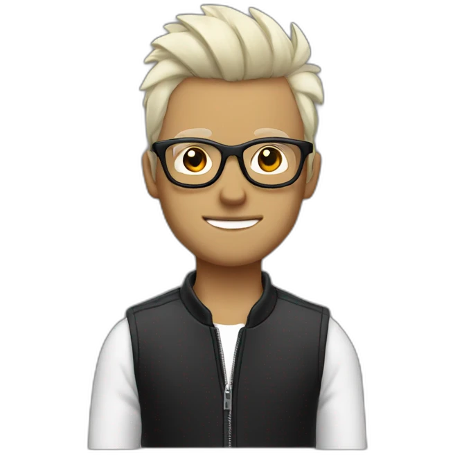 a guy with white coloured glasses,black Fauxhawk hairstyle emoji