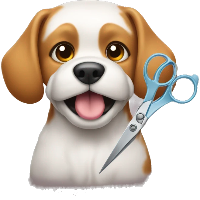 a dog with scissors that cut its fur emoji