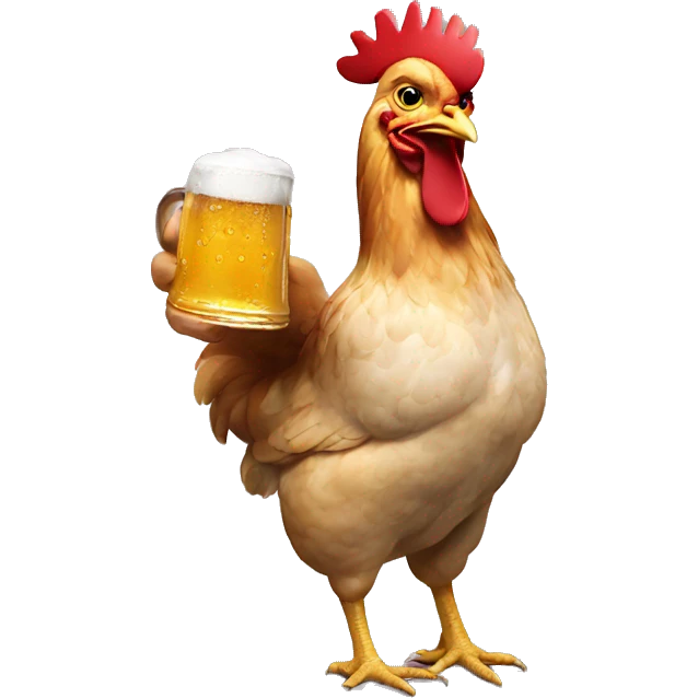 A chicken holding a beer emoji