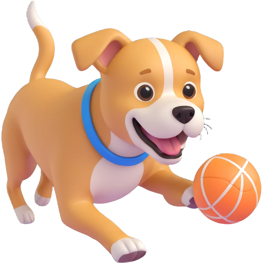 dog chasing ball in forrest, close up pose emoji