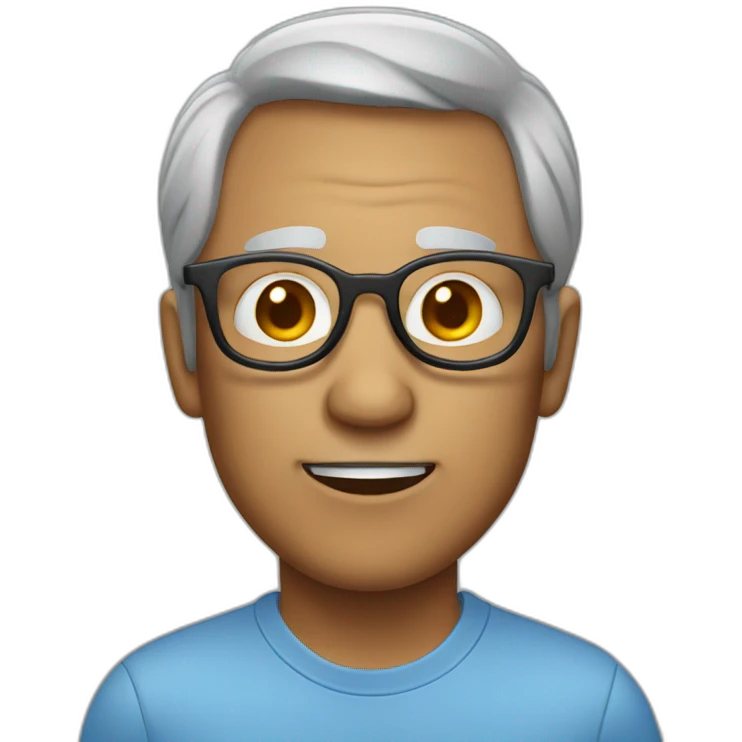 a man with few grey hairs who bite his glasses emoji
