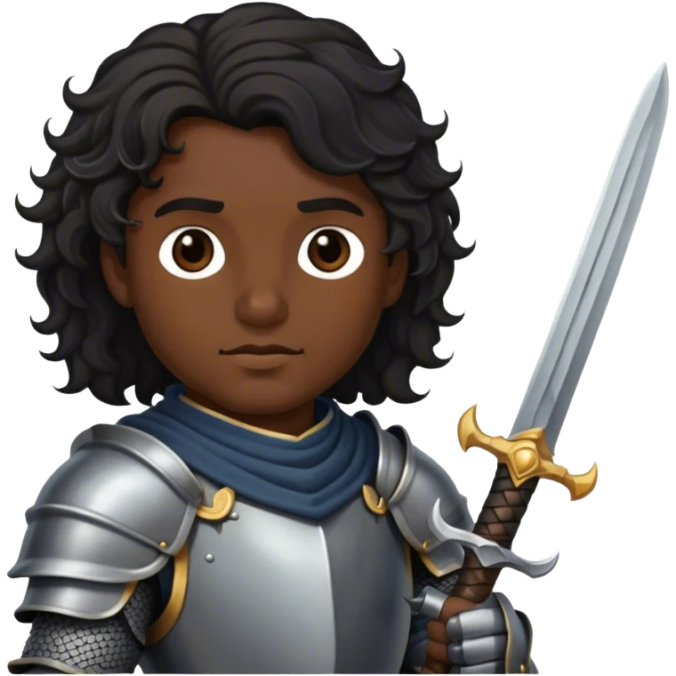 knight with sword. black wavy hair emoji