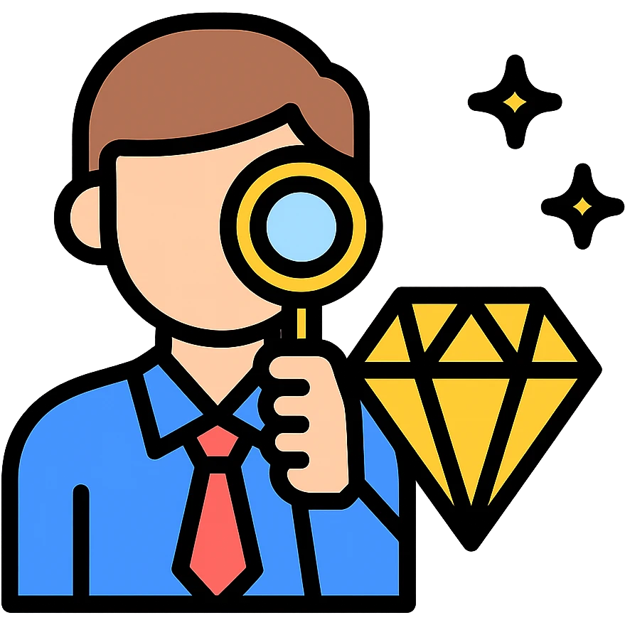 simple and clear illustration of a person evaluating a gold jewel emoji