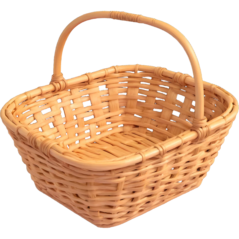 wicker basket, 3D, rustic, uneven weave, natural fibers emoji