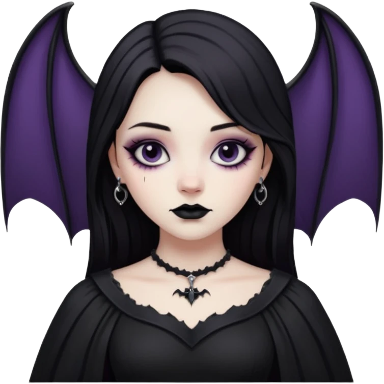 A girl with a goth vampire look in a goth dress with long bat sleeves emoji