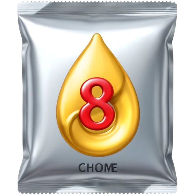 condom with a chrome-metallic pack and 8eight written in the middle emoji