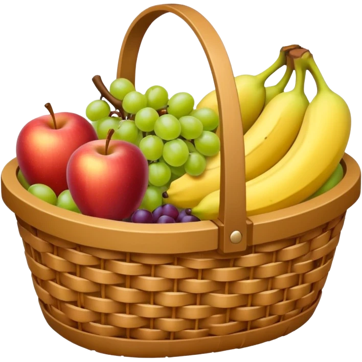 A wicker basket filled with apples, grapes, and bananas.






































 emoji