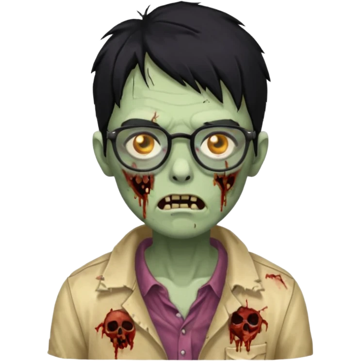 Um zombie com óculos e cabelo preto emoji