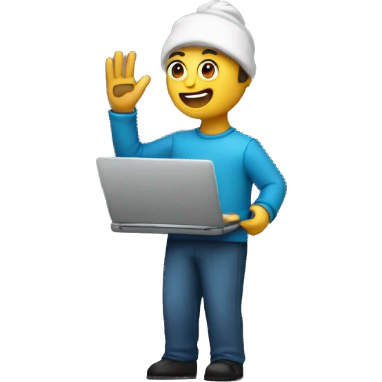 coder taking laptop and waving hi emoji