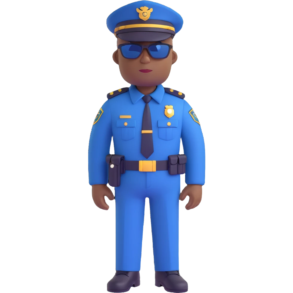 african american policeman, navy blue police uniform, brown sunglasses, no hat, minimal background emoji