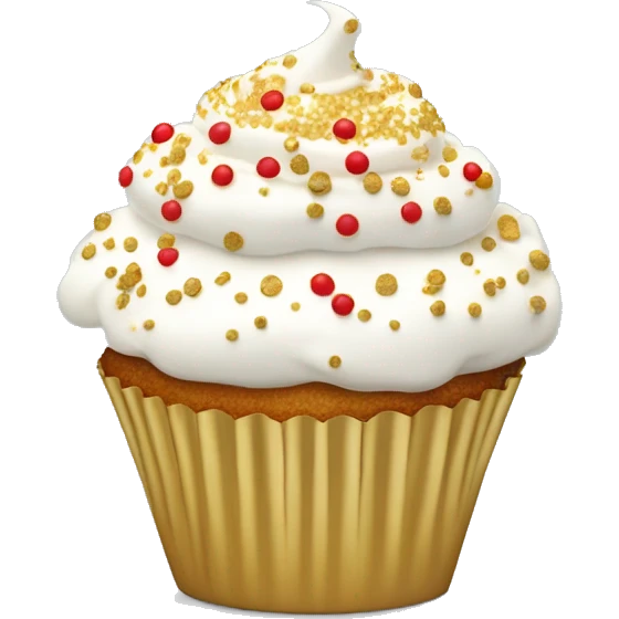  cupcake with white frosting and gold and red sprinkles emoji