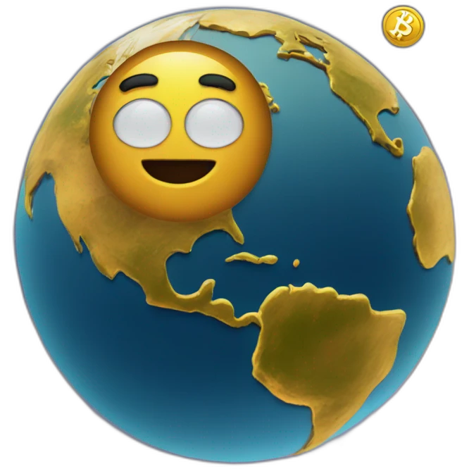 Bitcoin above the earth And he rules the world emoji