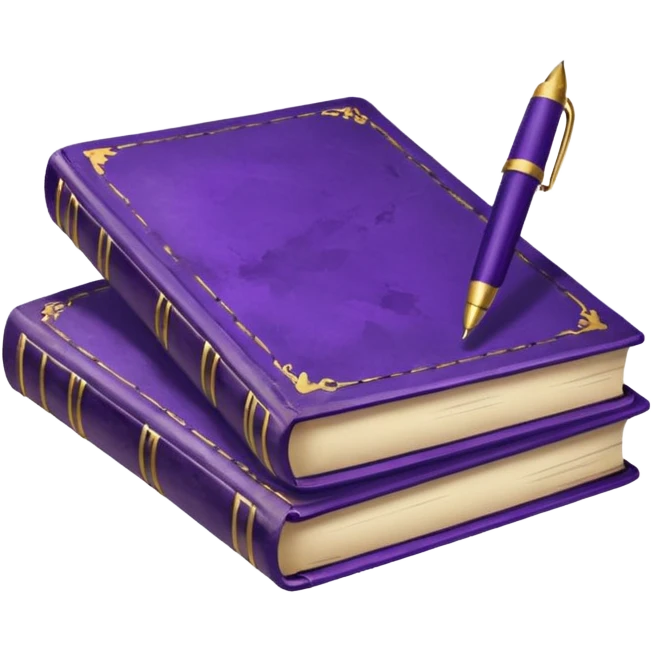 purple studying books with pen scattered emoji