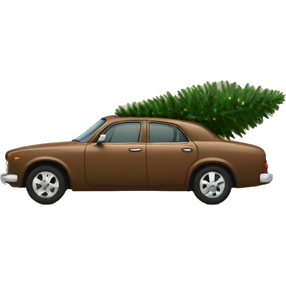a brown car carries a beautiful Christmas tree emoji
