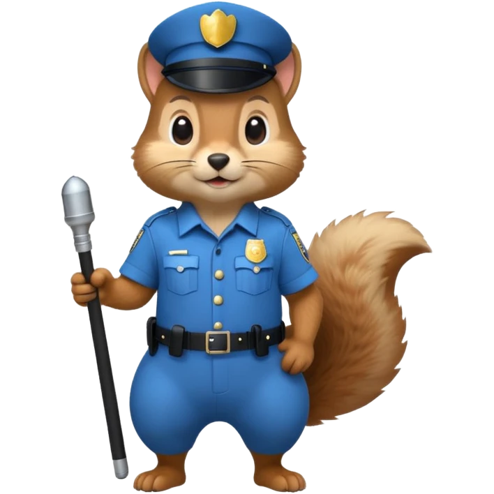 full body squirrel emoji dressed as a policeman, holding a baton, standing emoji
