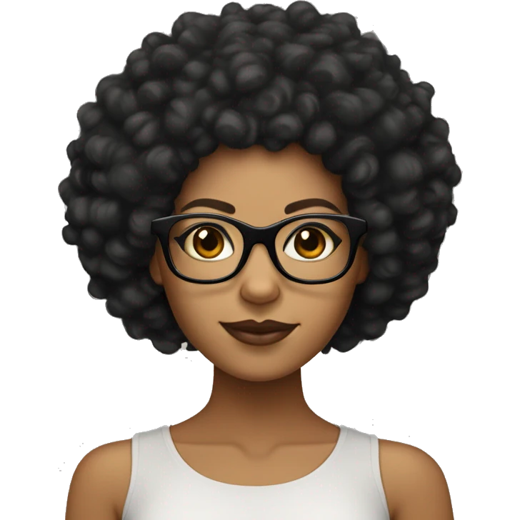 Tan skin woman with black curly Afro hair And Balck square glasses  emoji