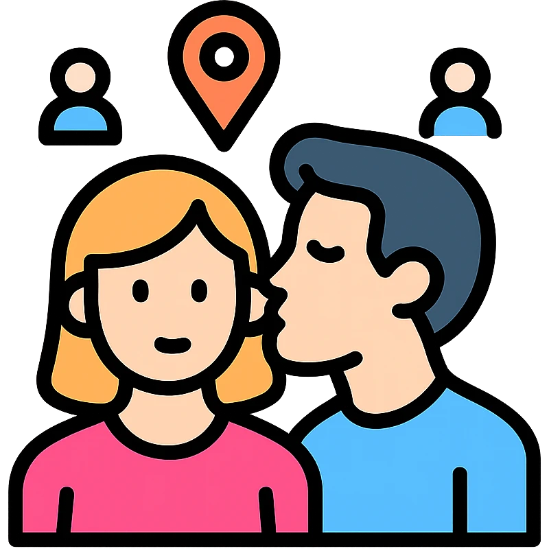 a discreet kiss on the cheek in a public setting, modern icon style, minimalistic and clean lines emoji