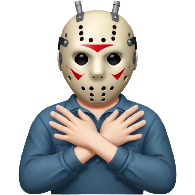a cartoon image of Jason Voorhees, looking cute, with his hands clasped in front of him, at a sideways angle, looks like he is in love emoji
