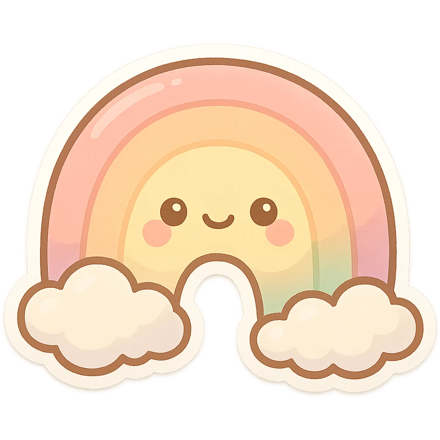 a chubby rainbow with a cute face, pastel colors, rounded shape emoji