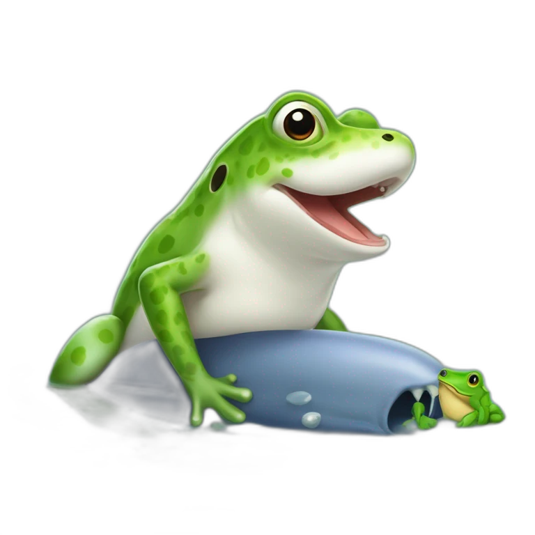 Une grenouille sur un chien sur un ornithorynque sur un baleine sur une fourmi emoji