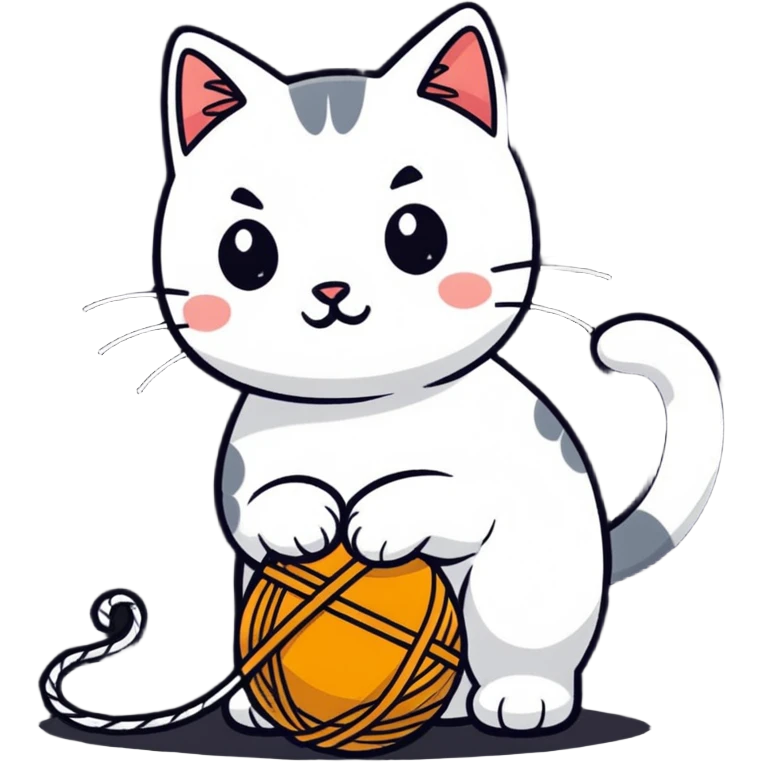 cat playing with ball of yarn cartoon style emoji