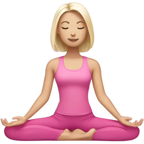 White woman with silver and blond hair doing yoga in pink clothes emoji