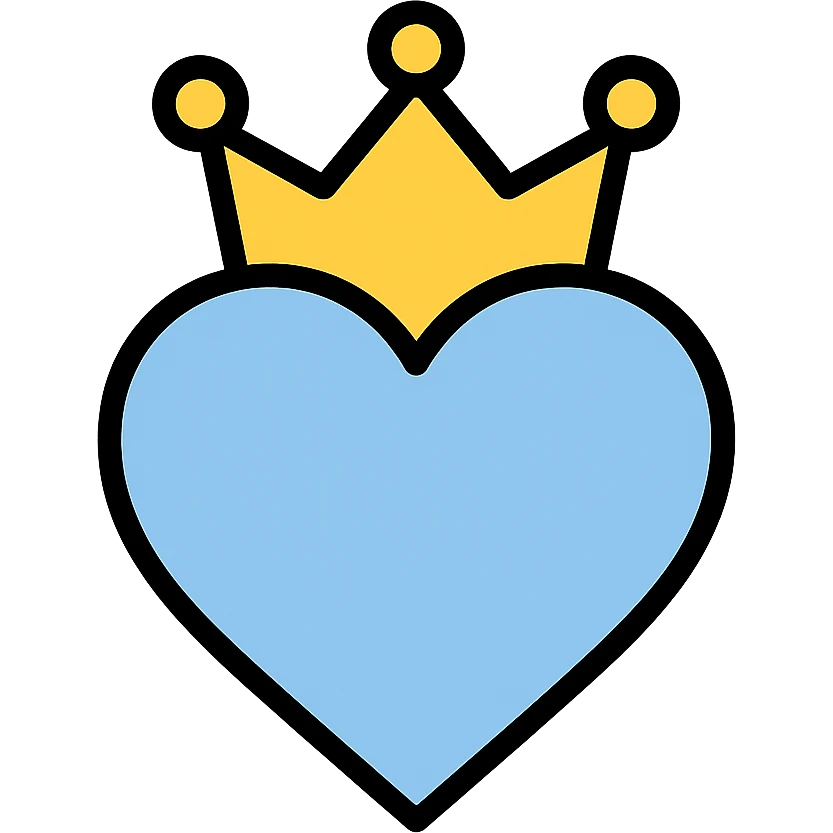 light blue heart with golden crown, minimalist icon emoji