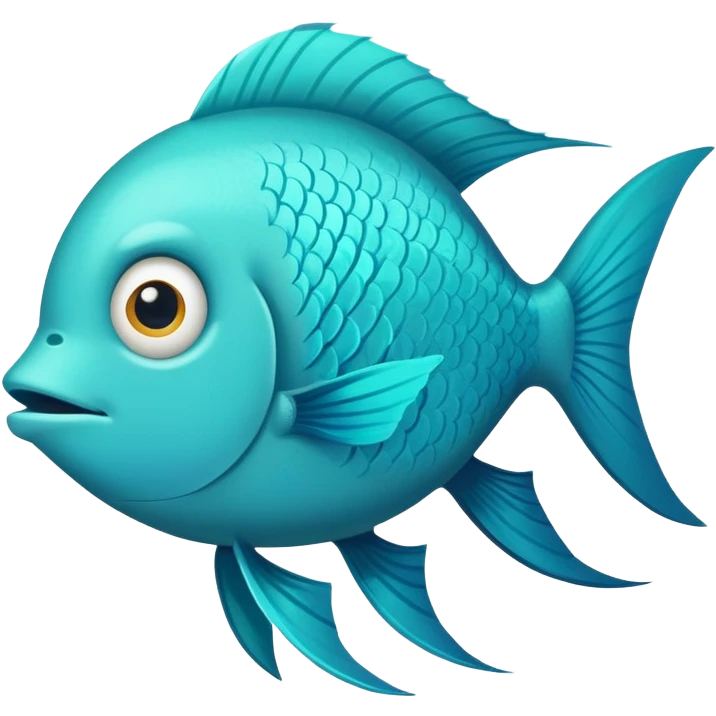 bright turquoise fish in perfect flat side profile, exactly facing right, single eye visible, completely 2D side view only, derpy stupid expression, no perspective at all emoji