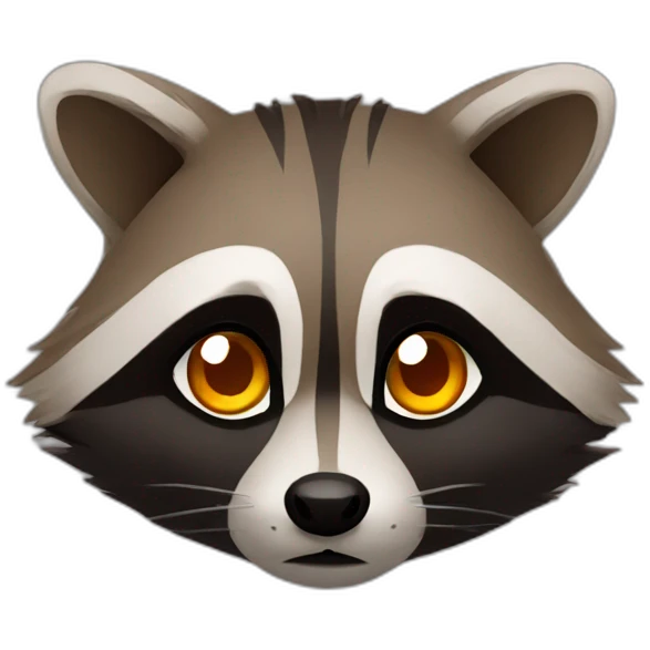 brown raccoon with orange eyes and a dark green hood that is sad emoji