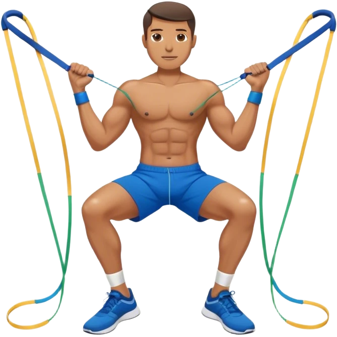 fit man with blue shorts resistance bands exercises emoji