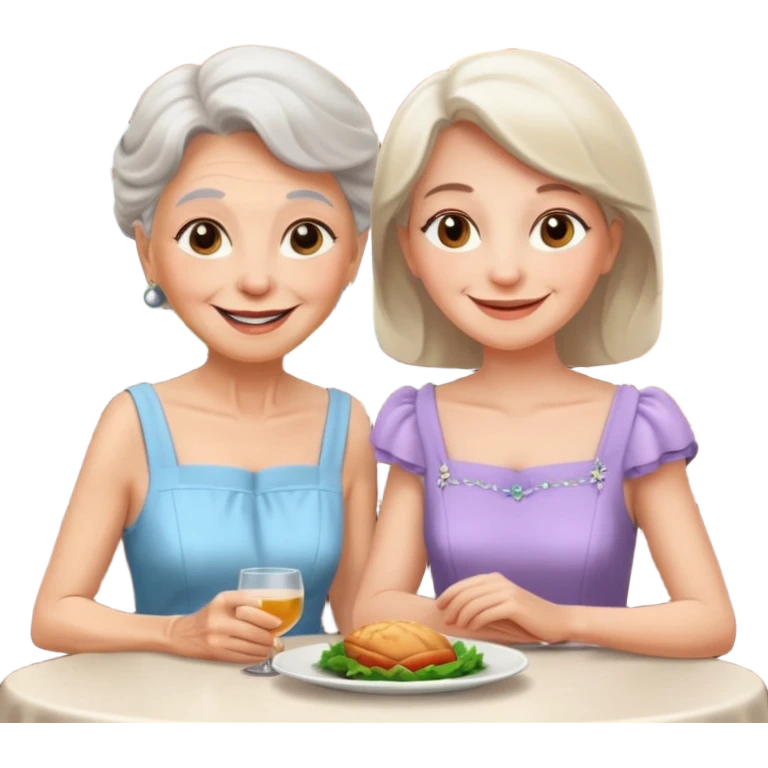 conversación dentro de un restaurant  dos personas y una de las persoans sea una abuela y el otro un adulto de 27 años mujer abuela y hombre joven emoji