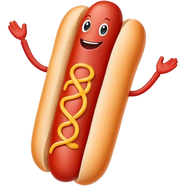 Smiling hotdog with arms and legs just ketchup  emoji