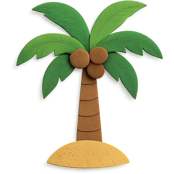 palm tree with coconuts and a sandy base, colorful, paper-craft style emoji