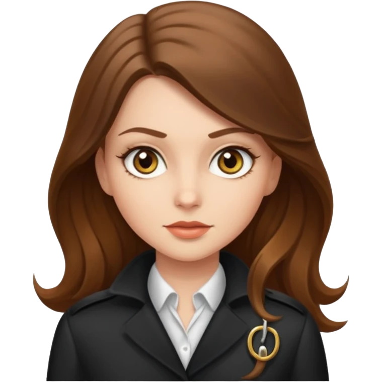 white long brunette hair girl with hazel eyes who is a spy emoji