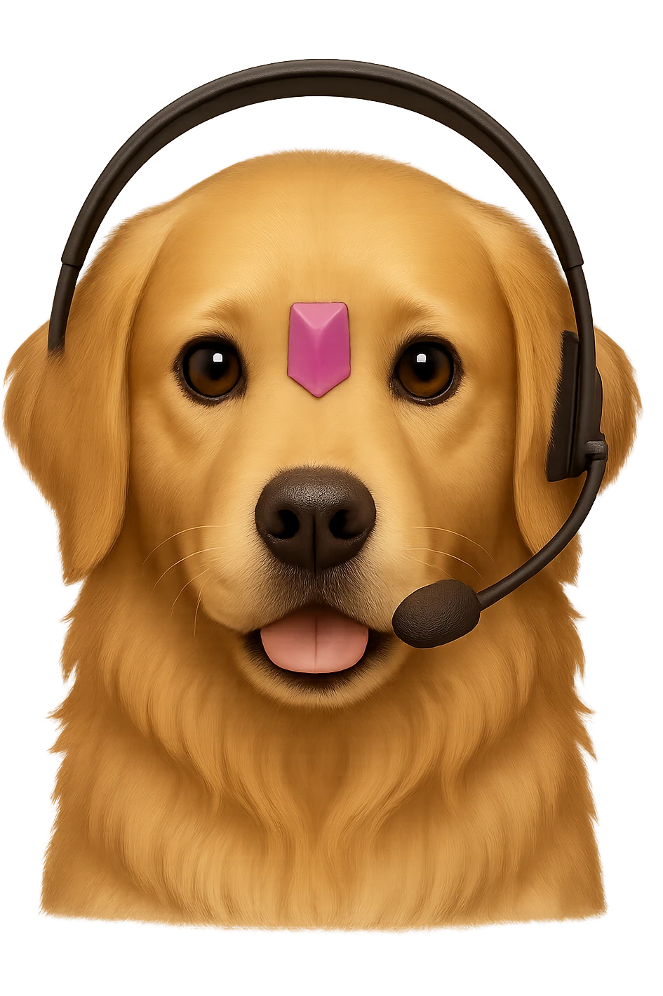 A golden retriever emoji wearing a realistic, normal customer support headset (not exaggerated or cartoonish). The style is simple and clear with no background. emoji