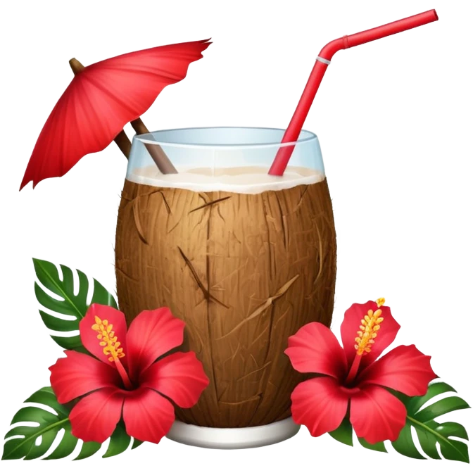 coconut drink with red flowers emoji