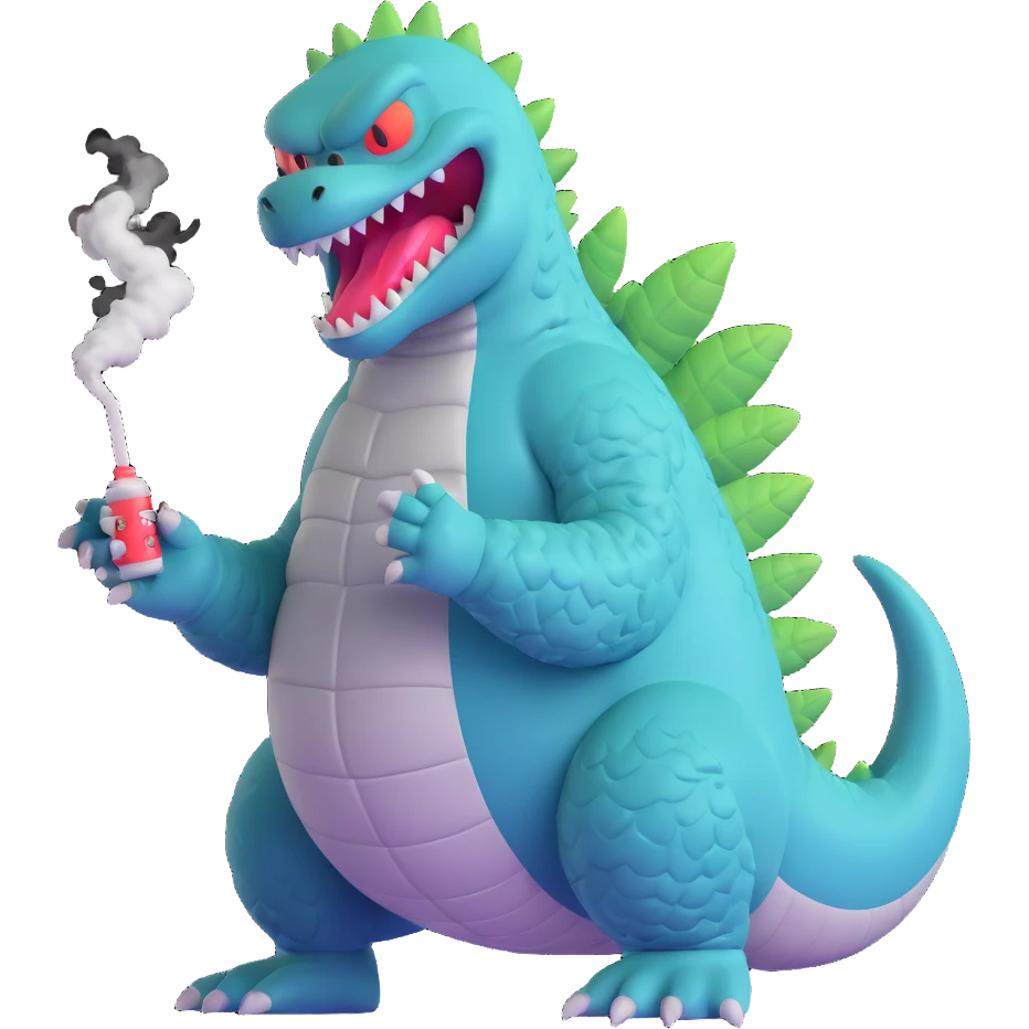 Godzilla with a vape, playful expression emoji