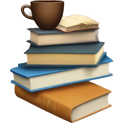 stack of books with coffee emoji