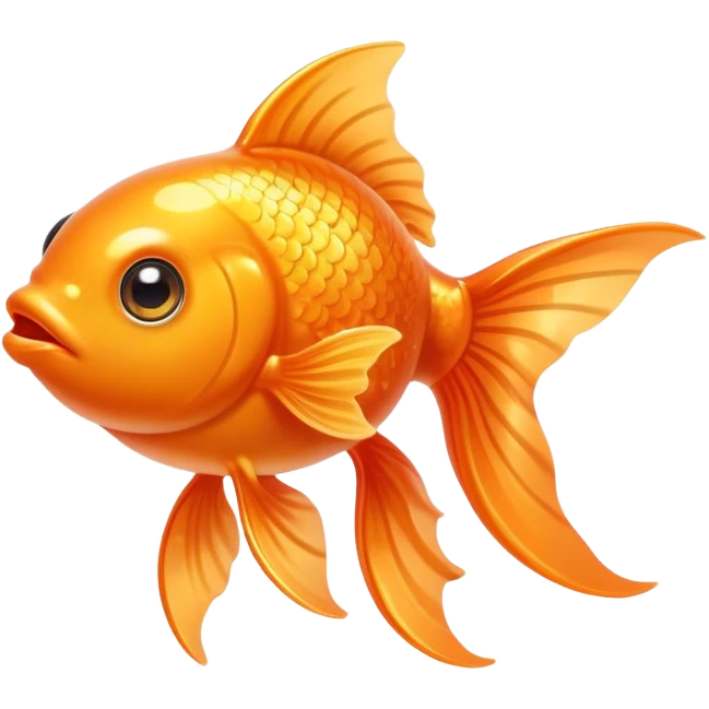 Cinematic Cute Orange Goldfish Portrait Emoji, Head tilted playfully and inquisitively, featuring a glossy, vibrant orange body with delicate, flowing fins, round, sparkling golden eyes filled with curiosity, Simplified yet irresistibly adorable features, highly detailed, glowing with a warm, friendly glow, high shine, affectionate and lively, stylized with a touch of whimsy, bright and endearing, soft glowing outline, capturing the essence of a mischievous yet loving goldfish, so playful it feels like it could swim out of the screen and into your heart! emoji