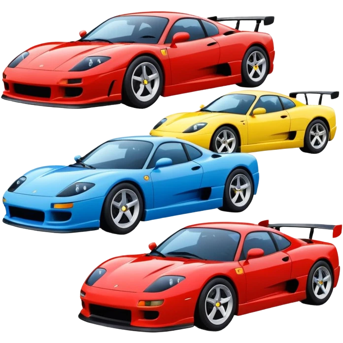 group of 4 sport cars in different composition emoji