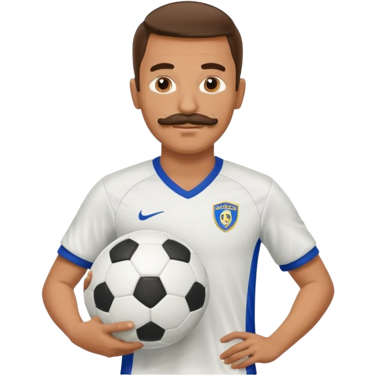man soccer player with mustache holding soccer ball emoji