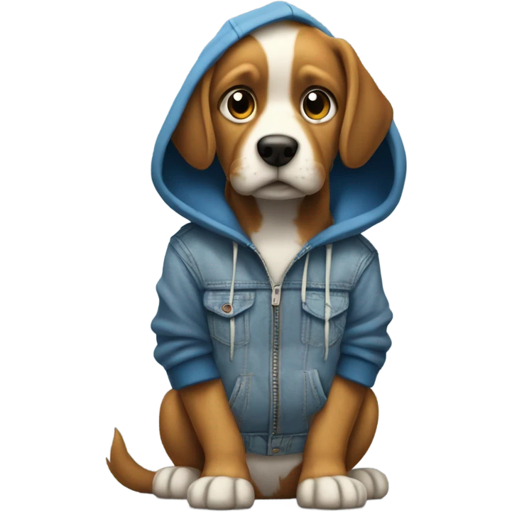 Dog with a human face, with a hoodie on, with hands in pockets with smirk, standing up, jeans, tennis shoes emoji