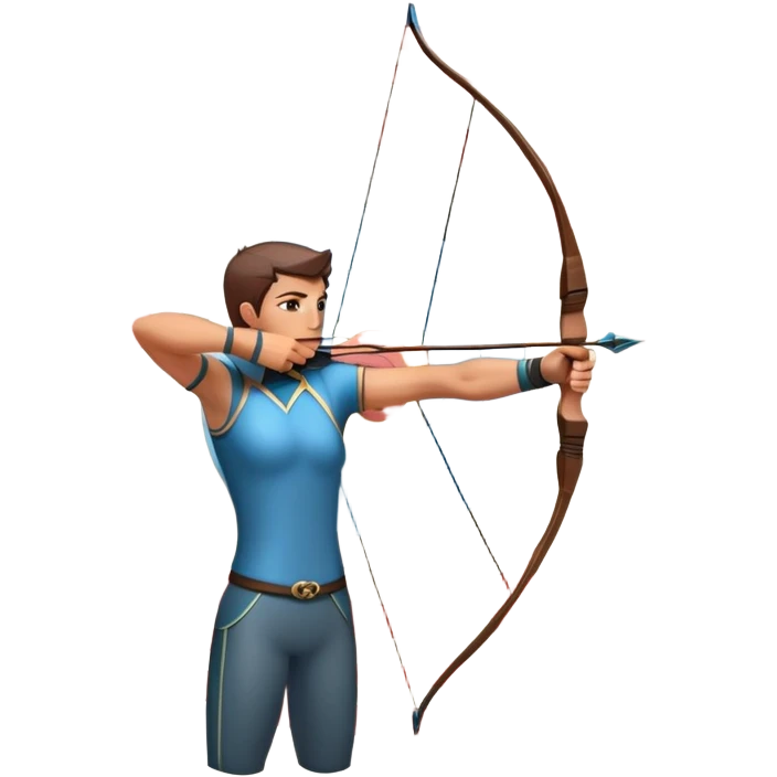An archer drawing a bow and aiming an arrow at a target, with perfect focus and precision. The target is visible in the background, featuring concentric rings. The scene captures the concentration and skill involved in archery, emphasizing the elegance and accuracy of the sport. emoji