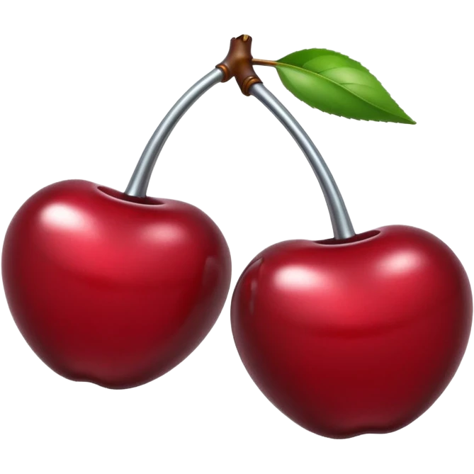 A pair of cherries emoji made of liquid silver chrome, smooth rounded shapes, glossy metallic surface, subtle sensual vibe, luxury sexy aesthetic, iOS emoji style, centered, clean white background emoji