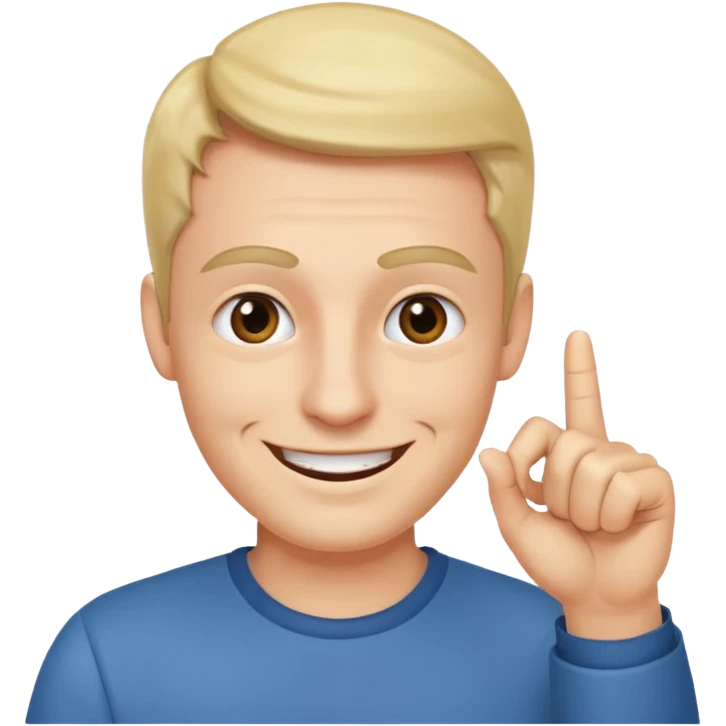 man pointing with index finger on his hand towards his eyebrows and smiling emoji