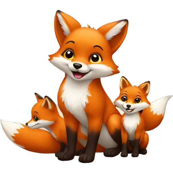 little fox playing with 3 little kids emoji